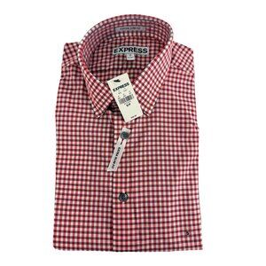 Express Men's Extra Slim Fit Red Gingham Button Up Dress Shirt S/P 14-14.5 NEW